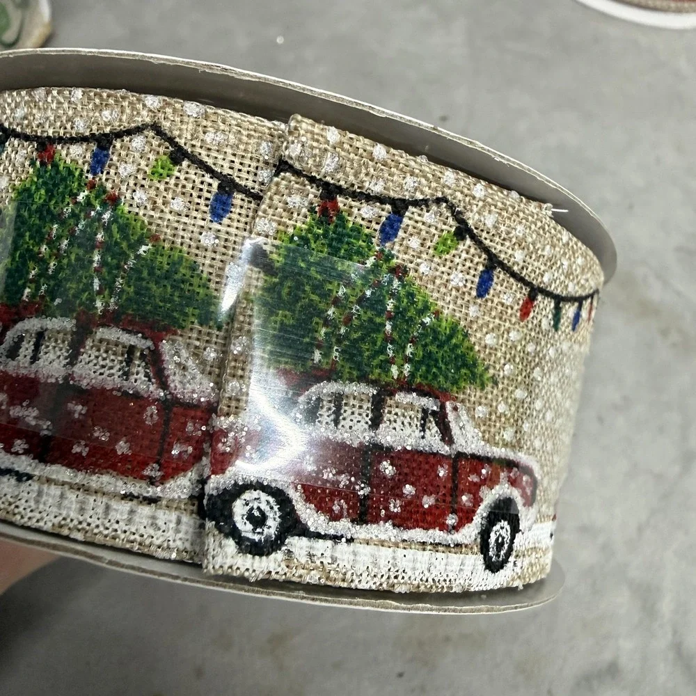 Celebrate It Christmas Wired Ribbon Lot 4 Spools Truck Lights‎ Red Green Glitter